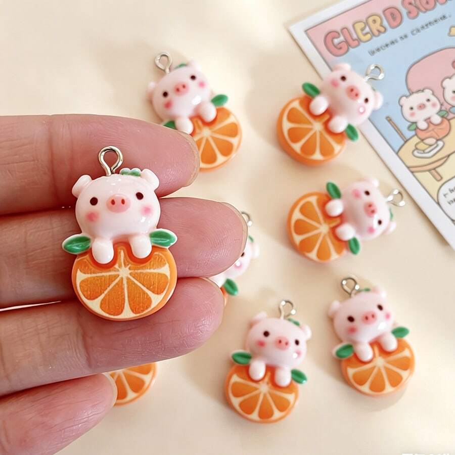 5/10 chiếc mặt dây chuyền hình chú heo cam dễ thương ngộ nghĩnh, phụ kiện làm trang sức DIY - Nhiều màu - Xem 1