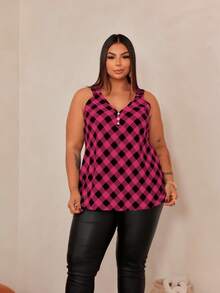 Women's Plus Size Tank Top Duna With Pearl Buttons, Sizes GG G1 To G3 - 粉紅色和黑色 - 查看 6