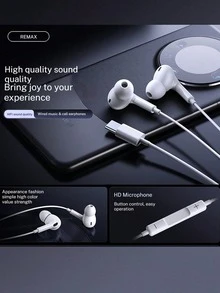 REMAX -575 Wired In-Ear Headphones, 3.5mm/Type C/Lightning Interface, High-Quality Wired Earbuds, Tear-Resistant, Comfortable For Long Wear, In-Line Controls - View 3