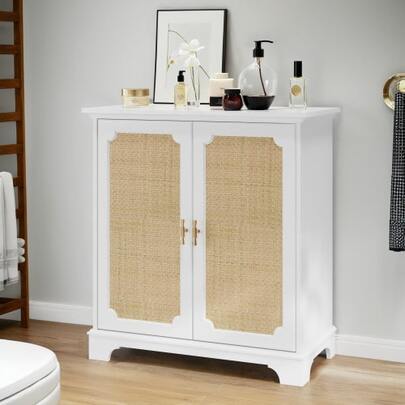 Sideboard, Buffet, Weinschrank Mit Rattan-Dekortüren, Küchenbuffet, Konsolentisch, Dekorativer Schrank Für Flur, Eingangsbereich Und Wohnzimmer