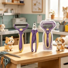 Pet Grooming Tool Set, Dematting Comb, Deshedding Brush And Nail Clipper Kit For Small Medium Pets - View 5