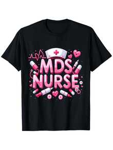 Camiseta de Enfermera MDS para Mujer - Regalo con Estetoscopio y Corazón, Ideal para el Año Nuevo 2026, Suave, Transpirable, Ligera, Cuello Redondo, Manga Corta, Corte Ajustado para Ropa de Enfermera MDS (Tallas 0XL-5XL) - Negro - Ver 6