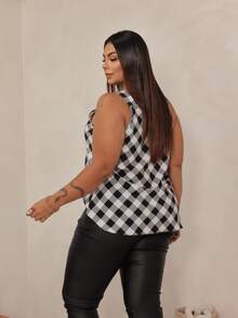 Women's Plus Size Tank Top Duna With Pearl Buttons, Sizes GG G1 To G3 - White & Black - View 3