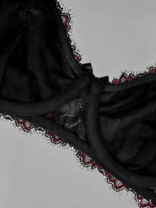 1pc Red & Black Contrast Lace Underwire Bra, Vintage Floral Pattern Charming Design, Eyelash Lace Trim Adds Femininity. Soft Fabric Skin-Friendly & Breathable, Underwire Provides Firm Support, 34B Cup Flatters Bust Shape, Delicate Straps Won't Dig In, Suitable For Daily Wear, Commuting Or Dates, Effortlessly Shapes Alluring Curves, Showcases Unique Elegance. - Multicolor - View 6