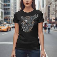 Soaring Freedom Engraved Americana Eagle Motorcycle Graphic Tee - Black - View 1