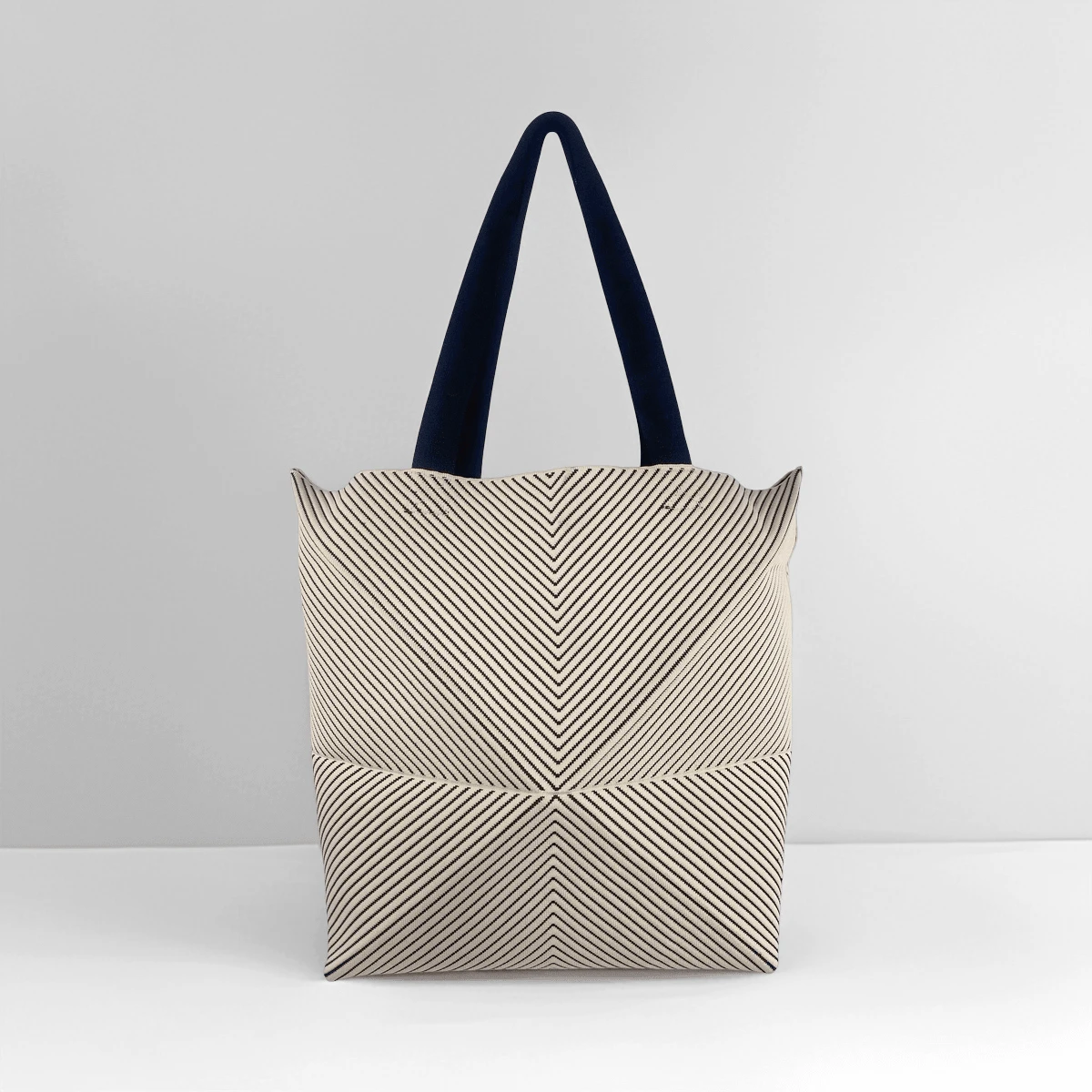 Women's Geometric Striped Knitted Handbag, Foldable Ivory Large Shoulder Tote Bag, Lightweight For Shopping, Commuting, Travel