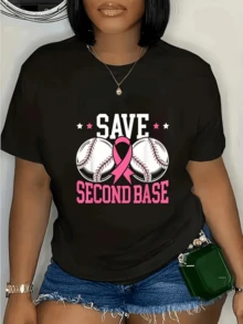 Two Baseballs Next To A Pink Ribbon Represent The Union Of Sport And Women's Health Awareness With An Inspirational Message. This Women's Casual T-Shirt Is Modern, Comfortable, And Perfect For Everyday Wear. - 黑色 - 查看 8