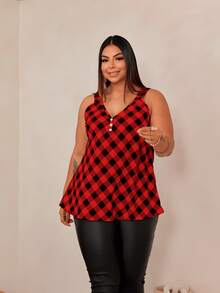 Women's Plus Size Tank Top Duna With Pearl Buttons, Sizes GG G1 To G3 - Red & Black - View 8