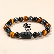 1 pièce Bracelet élastique en pierre naturelle 12 signes du zodiaque 8mm/0,315in, Œil de tigre + Hématite Design unique, Symbolisant la bonne chance, Améliorant l'énergie, Attirant la richesse, Bracelet porte-bonheur, Bracelet de couple, Unisexe, Cadeau spirituel parfait pour les vacances - Multicolore - Voir 10