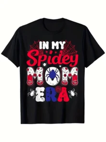 Fabric With Blue And Red Spiders Surrounded By Cobwebs That Evoke Strength, Courage And Modern Fun; T-Shirts With Vibrant Lettering That Inspire Pride; Comfortable Casual Women's T-Shirt For Everyday Wear - 黑色 - 查看 8