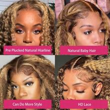 30 Inch Highlight Ombre Lace Front Wig Human Hair 13x6 HD Honey Blonde Deep Wave Lace Front Wigs Human Hair 250% Density 4/27 Wet And Wavy Water Wave Lace Frontal Wigs 13x4 Colored Culy Glueless Wigs Human Hair For Women - S4/27 - 查看 6