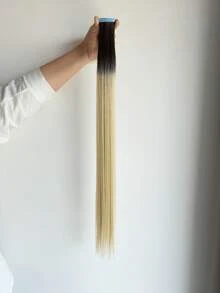 WaveTrip 10pcs Women'S Mini Tape-In Hair Extensions, 24 Inch Straight Hair Kanekalon Synthetic Hair Extensions, Not Fading, Seamless & Invisible For All Hair Types 10Pcs/Pack 35g - Two-Tone - View 2