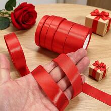 25 Yardas de cinta de satén de poliéster rojo festivo, textura suave mate de alta densidad, cinta decorativa hecha a mano DIY, lazo de embalaje de caja de regalo, lazo de envoltura de ramo de flores, decoración de fiesta de cumpleaños, cinta de satén versátil y larga - multicolor - Ver 1