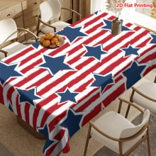 1/2pcs Independence Day Tablecloth, American Flag Pattern Tablecloth, Made Of Polyester Fiber, Suitable For Kitchen, Dining Room, Coffee Table, Picnic, Camping, Countryside, Protects Tabletop, Decorates For Independence Day, Red White Blue Classic Color, Star Spangled Design, Fashionable And Practical Home Decor - Multicolor - View 6