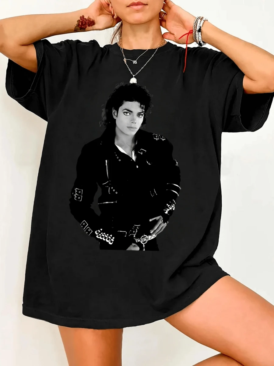 MichaelS JacksonS Bad Era Portrait-Inspired T-Shirt, Retro Casual Top From The Pop Legend - Black - View 1