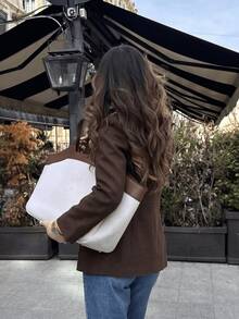 GDDYIN 女款新款優雅日常通勤辦公圓領收腰西裝外套 秋季 - 棕色 - 查看 6