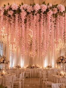 1Set/26pcs Artificial Pink Cherry Blossom Vine With Wisteria Flowers, Includes Adjustable Tying Wire. Garlands, Suitable For Proposals, Wedding Scene Decorations, Birthday Parties, Hawaiian Parties, And Other Party Scenes. Seasonal Holiday Decorations - Artificial Flowers - View 1