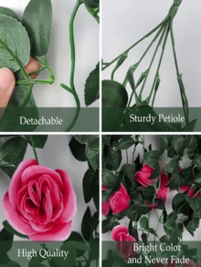 Nejlue Artificial Flowers/Plants1111 Home & Living 1/2支装亮粉色人造玫瑰藤蔓花，春季玫瑰装饰，悬挂式花卉，适用于家居装饰、房间装饰、墙面装饰、婚礼拱门、卧室、桌面、生日派对、花园、室内外装饰，春夏皆宜 - 玫紅色 - 查看 6