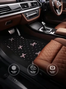4pcs Pink Bow Car Floor Mats Set - Durable Polyester Material, Easy To Clean, Front & Rear Seat Protection, All-Weather Use, Fit For Trucks, Sedans And SUVs, Perfect Gift - A - View 3