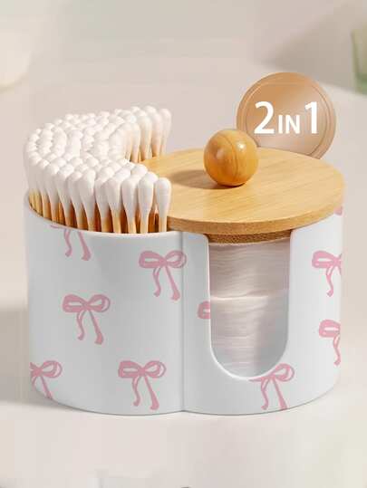 2-In-1 Plastic Storage Box With Bamboo Lid, Dual-Compartment Makeup Organizer Box With Double Holes, Suitable For Makeup Brushes, Lipsticks, Beauty Tools, Cosmetics, Vanity Table Accessories, Bathroom Vanity, Christmas Gift For Her