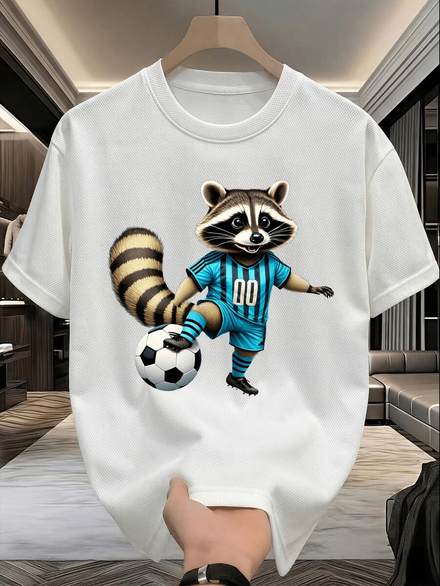 Short-Sleeved T-Shirt, Casual Style, Versatile, Sporty, Quick-Drying, Breathable, Mesh, Slim Fit, Loose Fit, With Solid Color World Cup Print, Ideal As An Anniversary Or Birthday Gift. - 白色的 - 查看 1