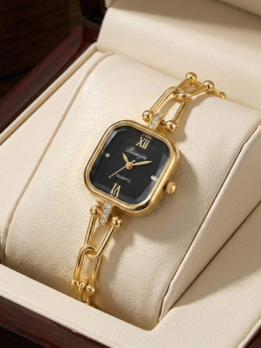 1件女士石英表,优雅时尚,饰以奢华水钻,简约小表盘方形表盘,适合日常佩戴、派对、赠送朋友、伴侣、毕业典礼、周年纪念日、婚礼和节日等场合。 - 彩色 - 查看 1