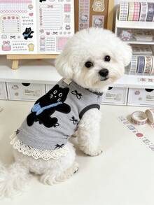 1件裝華夫格編織可愛背心，附牽繩扣環，適合小型犬與貓咪休閒日常穿著，柔軟舒適保暖，方便搭配牽繩使用，適用於比熊犬、貴賓犬等小型犬 - 彩色 - 查看 7