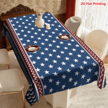 1/2pcs Independence Day Tablecloth, American Flag Style Tablecloth, Made Of Polyester Fiber, Suitable For Kitchen, Dining Room, Coffee Table, Picnic, Camping, Countryside, Decorative, Independence Day Theme Pattern, Classic Starry Stripes Design, Multi-Scene Applicable, Essential For Home Decor - Multicolor - View 5