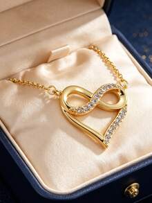 Damen Halskette mit vergoldetem Unendlichkeits-Herz-Zirkonia-Anhänger (O-Kette), zarter und süßer Stil, geeignet für täglichen Weg zur Arbeit und Bürokleidung, ein ideales Geschenk für Modebewusste - Gold - Übersicht 2
