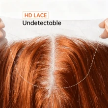 13*4英寸女士蕾丝前假发，28英寸深橙色波浪卷发，耐热纤维材质，适合日常佩戴、派对、角色扮演和音乐节，外观自然，易于打理（无蕾丝帽）。假发，无胶水，无痕迹前发，高品质 - 臟橘色 - 查看 9
