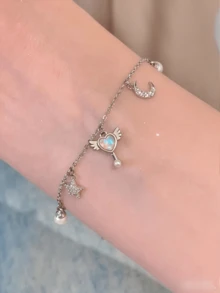 1pc Ethereal Star & Moon Pearl Bracelet For Women - Silver - View 7