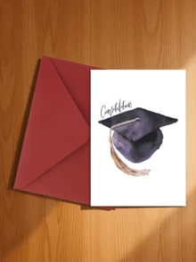 1/5 Set, Watercolor Purple & Black Graduation Cap Congratulation Card, Blank Inside Pages With Envelope For Graduates - A - View 26