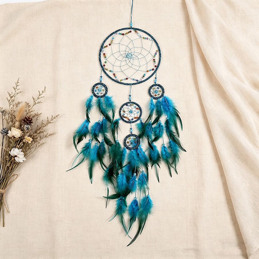 Handmade Boho Dream Catcher With Colorful & Beads, Large Wall Hanging Ornament For Bedroom, Living Room, Bohemian Home Decor, Ideal Gift For Girls/Women (Yellow/Blue/Purple Optional) - Multicolor - View 1