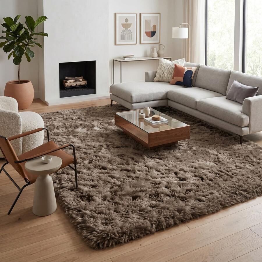 Large Soft Shaggy Rug 2.00x2.50m, Non-Slip, For Living Room And Bedroom, Various Colors - Chocolate Brown - View 1