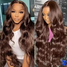 NARNI 30 Inch Chocolate Brown Lace Front Human Hair Wig 13x6 HD Body Wave Lace Front Wigs Human Hair Pre Plucked 250 Density 13x4 Colored 4# Lace Frontal Wigs Brazilian Virgin Dark Brown Wig Human Hair For Women Glueless Human Hair Wig With Baby Hair - S4 - 查看 2