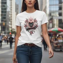 Sacred Heart Ex-Voto Tattoo Art Tee - Crimson & Charcoal Fine Line Design - Blanco - Ver 1