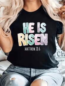 Colorful Message Celebrating Hope And Spiritual Renewal With Vibrant Lettering That Recalls The Triumph Of Life And Faith. Comfortable Casual Women's T-Shirts For Everyday Wear. - 黑色 - 查看 8
