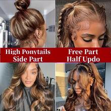 NARNI 360 Lace Front Wigs Human Hair 250 Density 4/27 Ombre Lace Front Wig Human Hair Highlight Honey Blonde Body Wave Wig Brazilian Colored 360 Drawstring Full Lace Frontal Wig 13x4 13x6 HD Glueless Human Hair Wigs For Women Pre Plucked - S4/27 - 查看 11