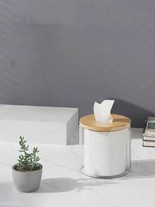 Round Transparent Plastic Tissue Box With Bamboo Lid - Minimalist Design, Suitable For Bathroom, Living Room, Kitchen Countertop, Desk And Shelf. Decorative Storage Container, Desktop Tissue Holder, Fashionable Accessory For Home And Bathroom - Multicolor - View 9
