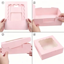 5/10/20pcs Bread Boxes With Window, Pastry Packaging Boxes, Suitable For Macarons, Cookies, Cupcakes, Donuts, Desserts - Bakery, Snacks, Small Cakes - Pink - View 5