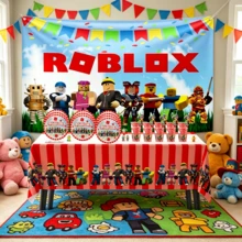 ROBLOX 32件套生日派对礼品套装，户外派对用品，礼品纸盒，游戏主题包装袋，生日派对礼品袋，婚礼装饰 - Roblo 背景布 桌巾 杯盤 吸管 - 查看 2
