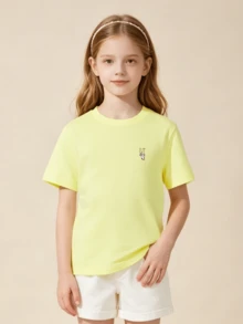 Balabala Tween Girl & Teens' Summer Cotton Quick-Dry Short Sleeve T-Shirt, Girls Casual Round Neck Tops - Moth Yellow - View 3