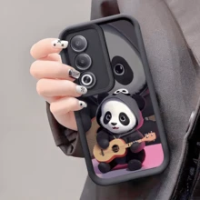 1pc Cute Guitar-Playing Panda Anti-Drop Phone Case, Thick Anti-Slip Protective Cover Compatible With IPhone, Honor, Galaxy, - Black - View 3