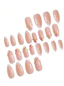 24 piezas de uñas postizas francesas blancas de longitud media - Multicolor - Ver 4