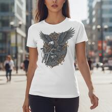 Soaring Freedom Engraved Americana Eagle Motorcycle Graphic Tee - 白色 - 查看 1