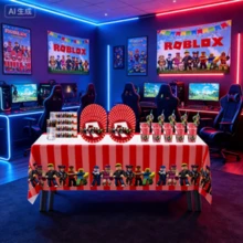 ROBLOX 生日派对礼盒套装 - 12 个纸袋/18 张贴纸，派对用品，礼盒，游戏主题袋，生日派对礼品袋，婚礼装饰 - Roblo 背景布 桌巾 杯盤 吸管 瓶貼 - 查看 4