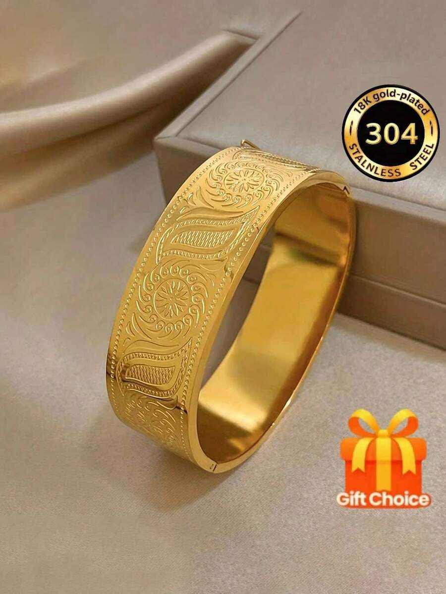1 đôi bông tai bằng thép không gỉ mạ vàng 18K, thiết kế chạm khắc/rỗng, bền chắc, thích hợp đeo hàng ngày, dự tiệc hoặc đi nghỉ mát. - vàng 5 - Xem 1