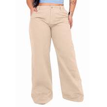 Plus Size Beige Wide Leg High-Waisted Palazzo Pants - Màu be - Xem 1