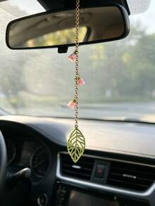 Lily Of The Valley Car Pendant, Hollow Leaf Decor Alloy Rearview Mirror Hanging Ornament, Car Interior Accessory - A - View 6