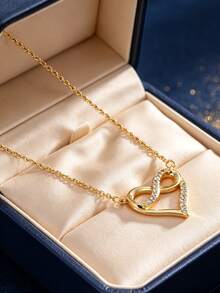 Damen Halskette mit vergoldetem Unendlichkeits-Herz-Zirkonia-Anhänger (O-Kette), zarter und süßer Stil, geeignet für täglichen Weg zur Arbeit und Bürokleidung, ein ideales Geschenk für Modebewusste - Gold - Übersicht 3